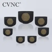 CVNC 6"-12" Black Set of 7pcs Frosted Quartz Crystal Singing Bowl with Flower of life