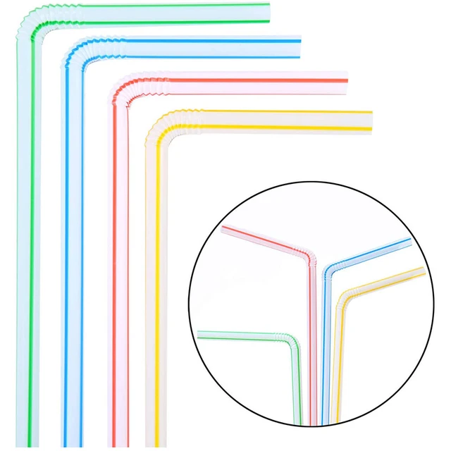 Plastic Straws, 200 Packs Of Straws Drinking Plastic Straws Reusable Curly Straws  Reusable Straw Multicolor Striped Bendable Straws Flexible Straws