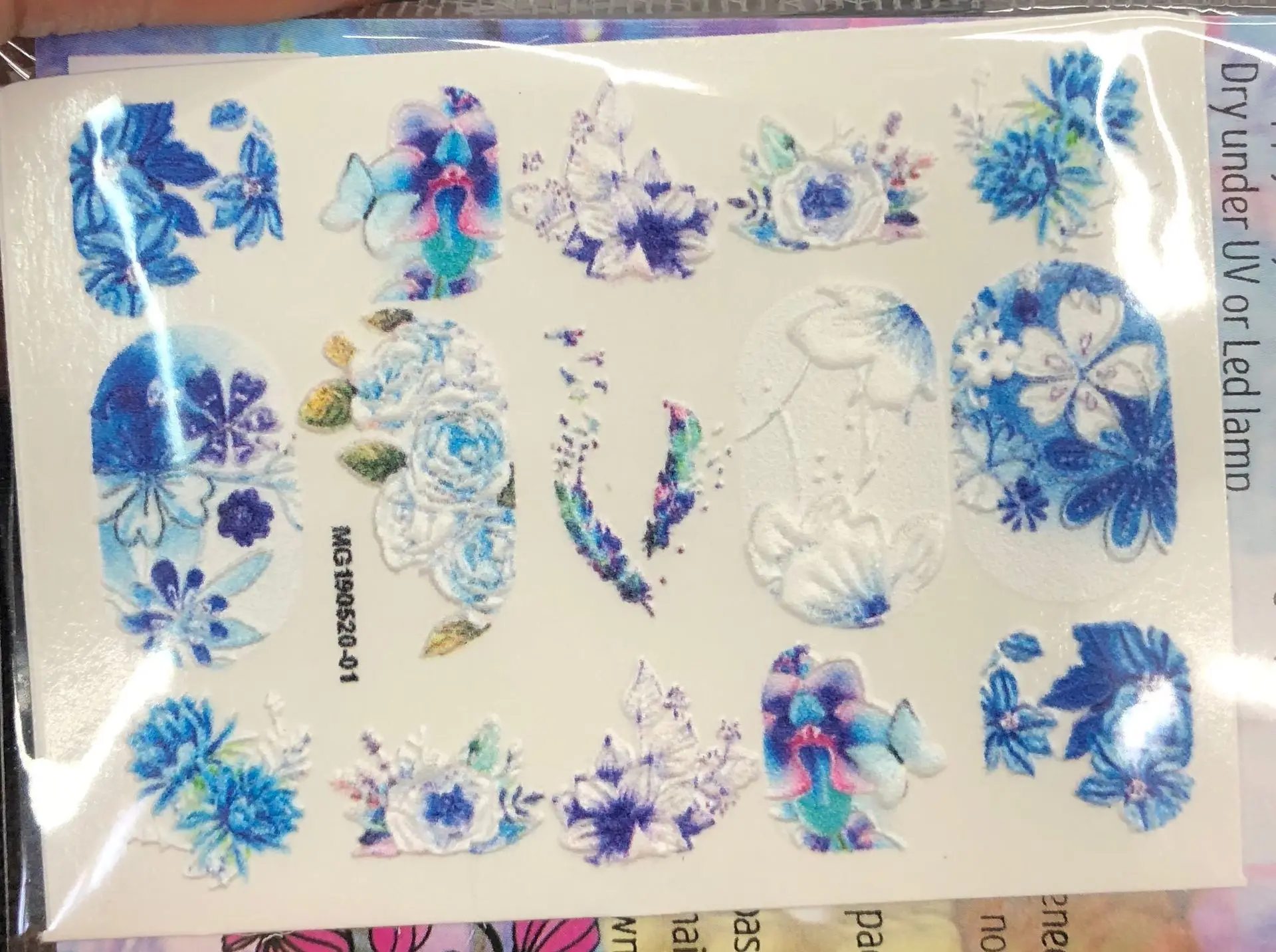 3D акриловая Выгравированная синяя наклейка с цветком для ногтей форма цветка Водные Наклейки Empaistic наклейки для ногтей водная горка