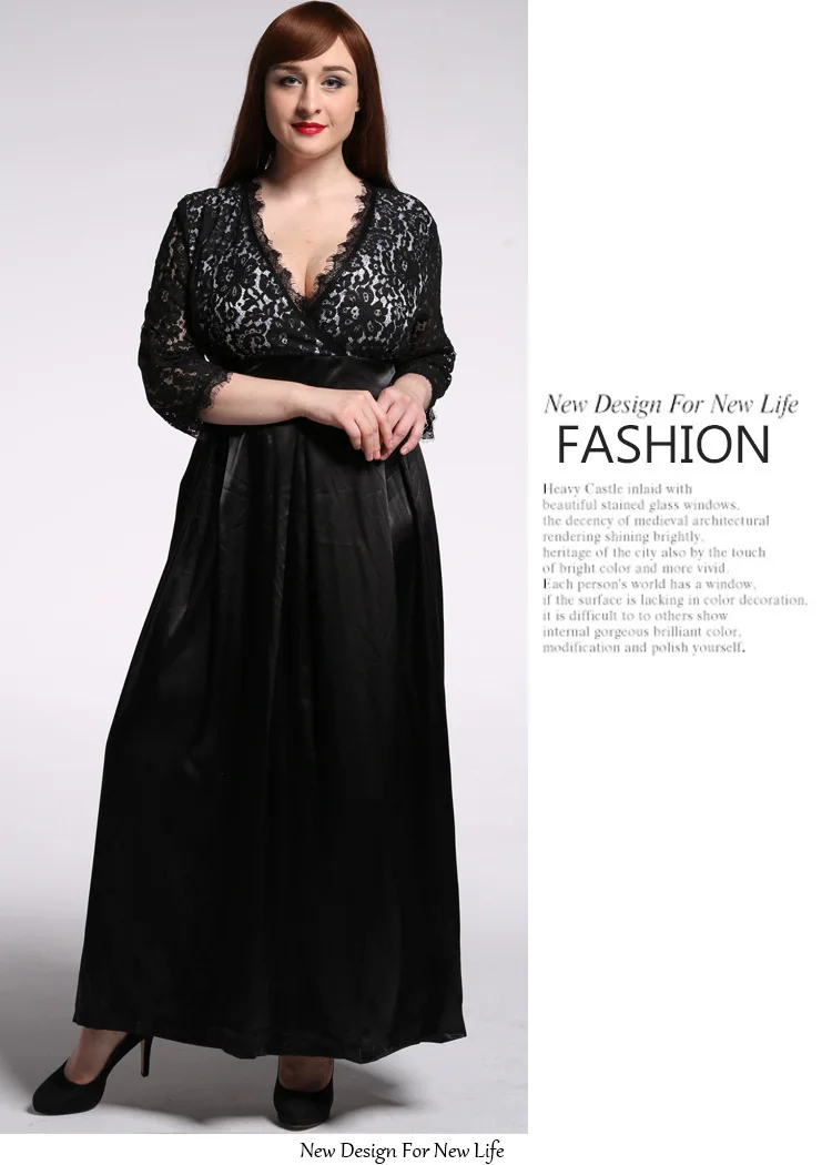 Boho Womens Elegant Lace Party Dress Big Sizes Tunic Sexy Black Maxi Long Dresses Plus Size 5XL 6XL 7XL vestidos de festa