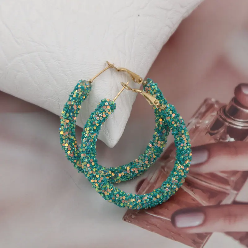 Xujiafu 2020 New Resin Earrings Woman Flash Hoops Earrings For Women Hoop Earrings Fashion Wedding Party Hot Sale Jewelry Gift