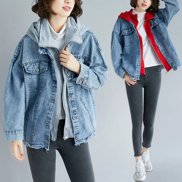 

2019 new fashion Will fall and winter thin stitching jean jacket price loose big yards