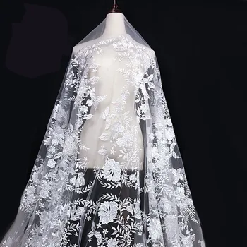 

1yard New French Lace Fabric Top Quality African Tulle Embroidered Small flower transparent net Lace Fabric For Wedding