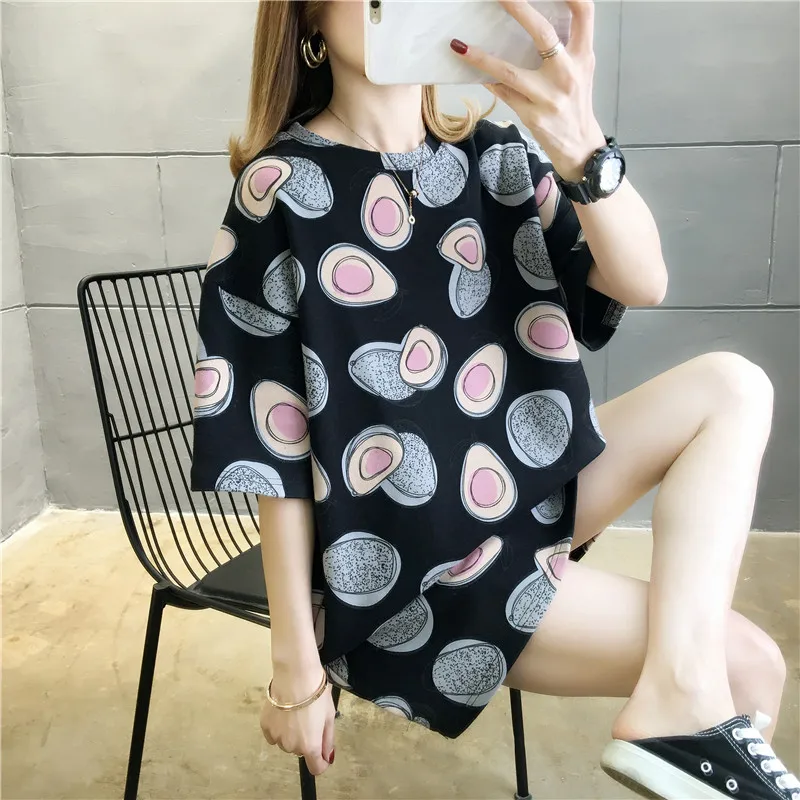 GCAROL 2020 Spring Summer Women Cartoon T-shirt Oversized Graphic Stripes Graffiti Long Tees Multi-design harajuku Tops