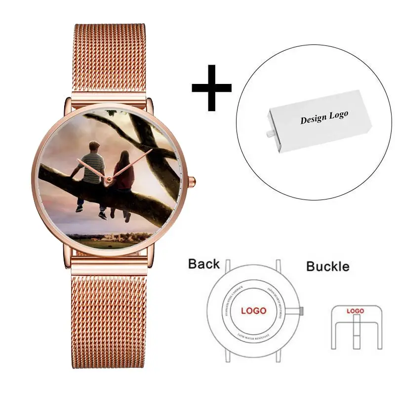 F OEM Wacth and Box CL014 частная марка мужские и женские часы из нержавеющей стали на заказ свой собственный логотип часы трендовый дизайн Relogio принт изображение пара часов - Цвет: F OEM Wacth and Box