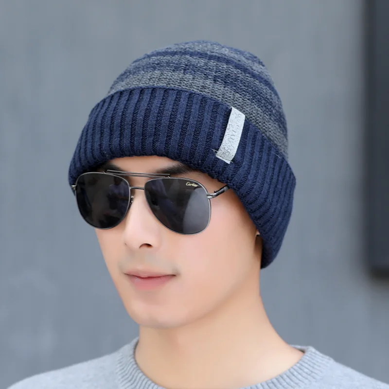 BINGYUANHAOXUAN, Осенние вязаные зимние шапки Skullies, мужские шапочки, мягкие вязаные шапочки, мужская шапка Gorras, вязаная шапка s - Цвет: navy