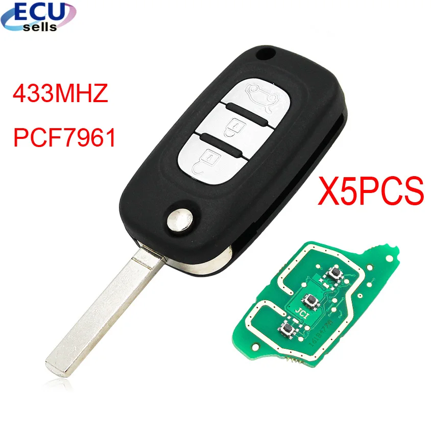 5 шт. X 3B складной дистанционный ключ для Renault Fluence Megane 3 Clio Kangoo Master 433 МГц PCF7961