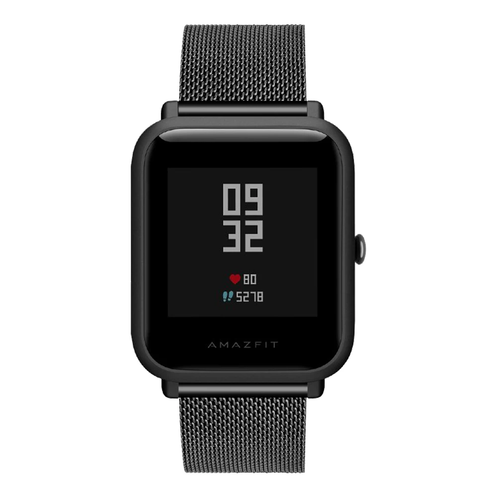 Кнопки миланский ремешок для часов из нержавеющей стали для Xiaomi Huami Amazfit Bip Нержавеющая сталь застежка-молния ремешок для наручных часов браслет на запястье - Цвет ремешка: Черный