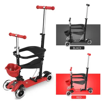 

3-in-1 4 Wheels Skateboard Scooter Full Guardrail With Adjustable T-bar Handle Child Scooter For Toddler Kids Baby Walker