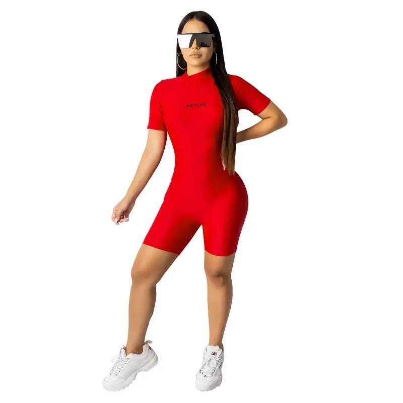 

Summer Short Sleeve Sheath Short Jumpsuit Back Zipper Solid Casual Playsuit 3 Colors Fashion Active Wear Overall SD9173G