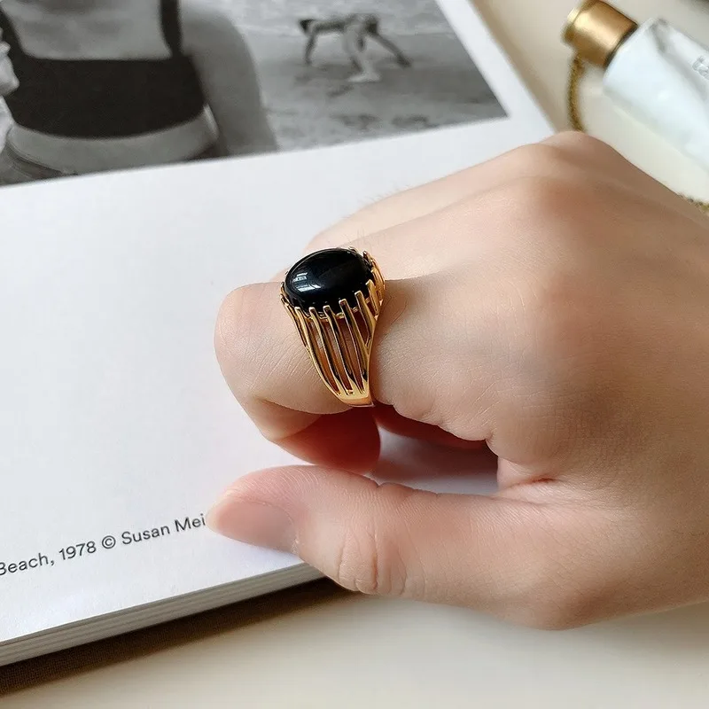 

Leouerry 925 Sterling Silver Black Agate Rings Elegant Personality Korean Style Finger Rings for Women Fashion Luxury Jewelry