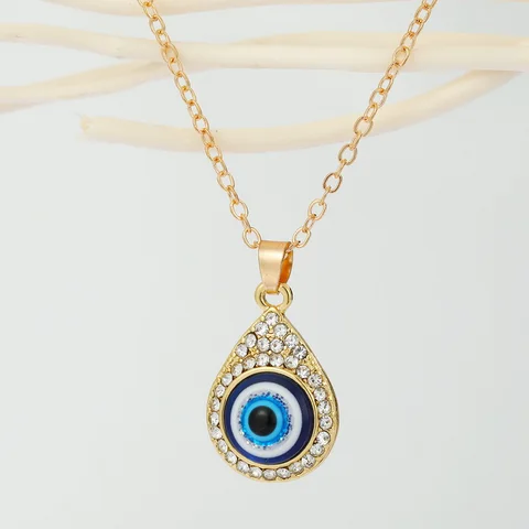 Lucky Evil Eye Pendant Necklace for Women Men Blue Resin Transparent Round Water Drop Turkish Jewelry Chain Choker Gifts