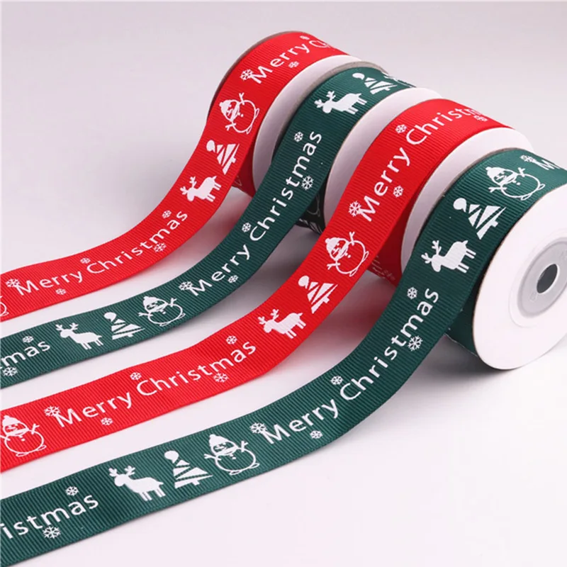 

Cartoon Deer Printed Ribbon Merry Christmas Grosgrain Ribbon Bow DIY Crafts Snowman Tree Elk Jacquard Gift Box Ribbon New 10 Yar
