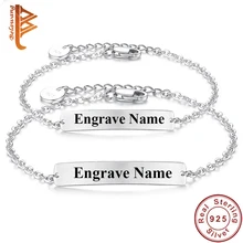 BELAWANG, новая мода, гравировка, привычное очарование, браслеты для женщин и мужчин, браслет из стерлингового серебра 925 пробы, Свадебные обручальные ювелирные изделия