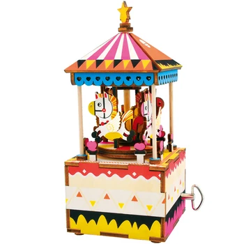 

Kids Handicraft Material DIY 3D Wooden Carousel Ferris Wheel Toys For Children Assembly Rotatable Music Box Electric Toy Gift