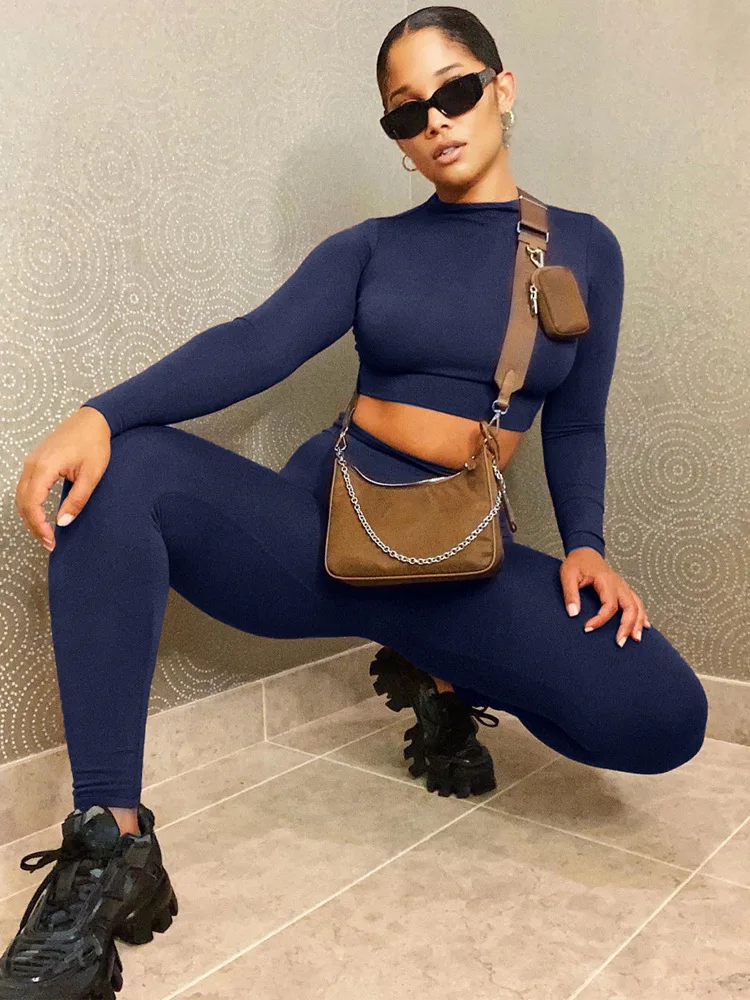 skirt suit set Winter Women Sport Fitness 2 Two Piece Set Outfits Long Sleeve Crop Tops Tshirt Leggings Pants Set Bodycon Tracksuits Women's plus size pant suits for weddings