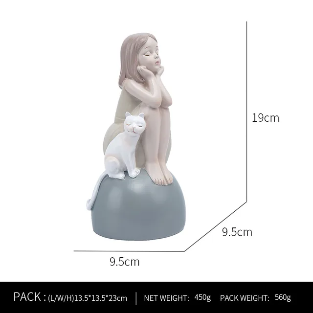 Ornaments For Home Cute Girl Rabbit Elephant Horse Statues Sculptures Figurines For Interior Room Decor Living Room Decoration Girl and cat B