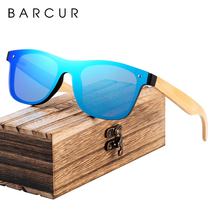Online BARCUR gafas de sol de madera a la moda para hombre, gafas de sol de bambú, gafas de sol de madera para mujer