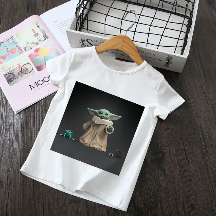 Новинка летняя милая детская футболка Yoda с героями мультфильмов Детская для