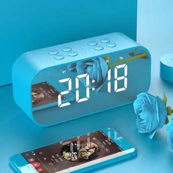 

Portable LCD Display Bluetooth Speaker LED Mirror Alarm Clock Wireless Music Player Stereo Temperature Bedroom Table Decor