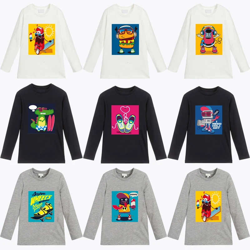 

2019 New Spring Autumn Fashion Cartoon Dinosaur Print Kids T-Shirts For Girls Cotton Long Sleeve Boys T Shirt Girls Tops Clothes