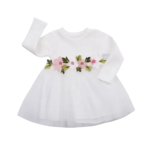 Платье для новорожденных маленьких девочек платье трапециевидной формы с длинными рукавами и цветочным рисунком платье принцессы с цветочным рисунком