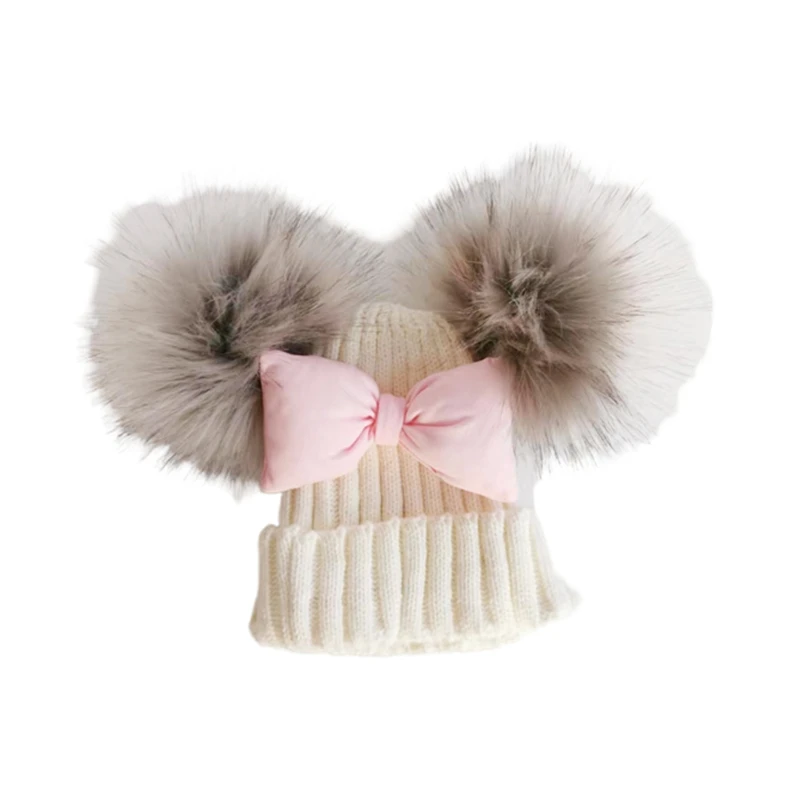Baby Hat Knit Hat Baby Photography Props newborn winter toddler baby kids bow tie Butterfly Knot Melamed hat cap beanie with 2 pom poms ears for boys and girls props