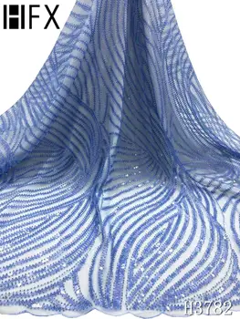 

HFX Nigerian Beaded Lace Fabric 2020 High Quality Sequin Embroidered French Net Lace Fabric With Sequins For Wedding Dress F3403