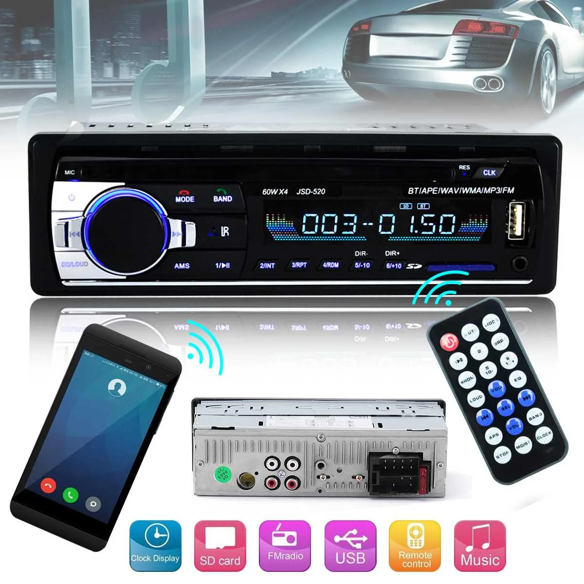 12 В автомобильное радио bluetooth Handsfree Поддержка USB/SD Стерео FM радио SD карта/AUX in/Mic MP3 аудио плеер
