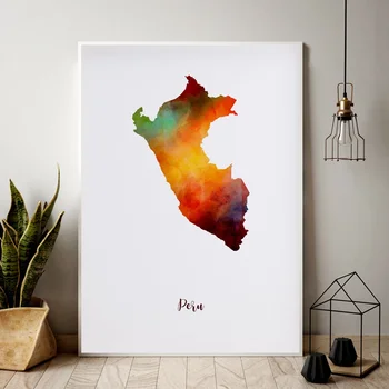 

Peru map watercolor Map Modern City Canvas Art Print Wall Pictures for Living Room No Frame