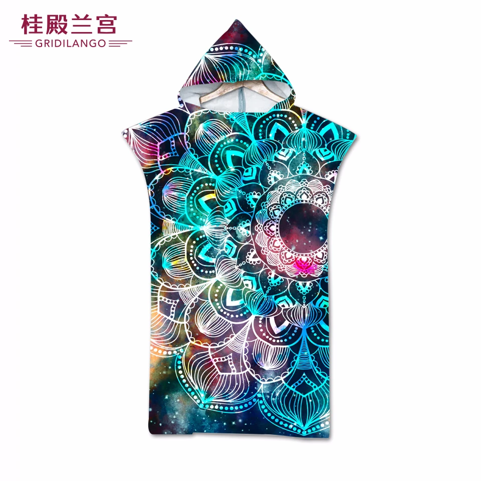 

Watercolor Boho Mandala Hooded Beach Towel Double Sided Printed With Star Field Colorful Galaxy Cloak Towel Microfiber For Adult