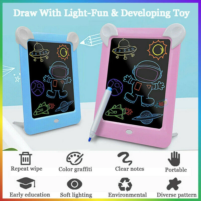 Tablero de dibujo luminoso LED ABS, tableta de dibujo de garabatos, grafiti, dibujo mágico con bolígrafo fluorescente ligero, juguete educativo, 1 ud.