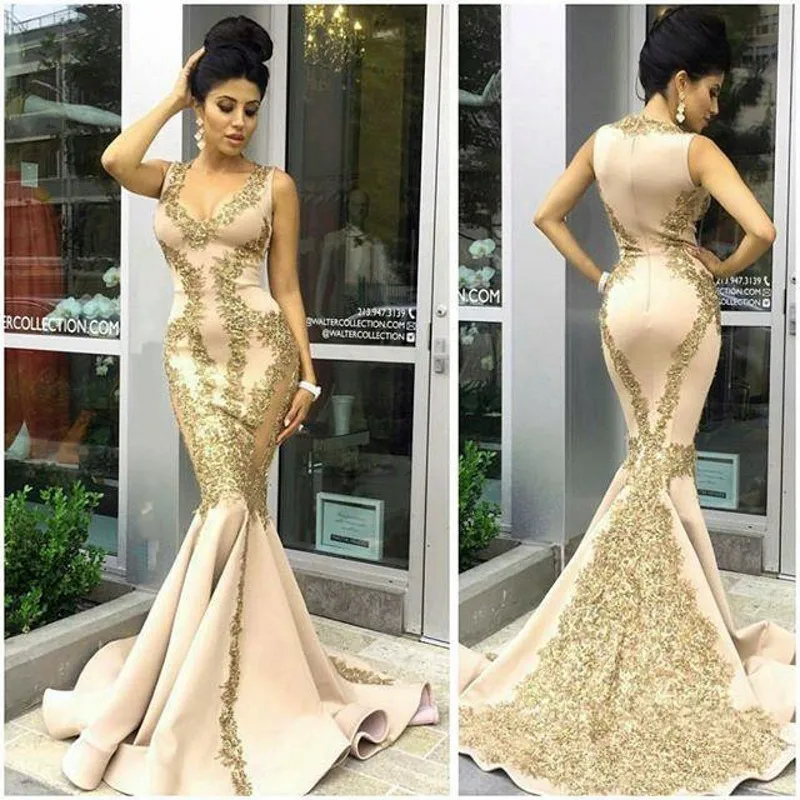 『Cheap!!!』- prom dresses 2020 Sexy Mermaid Off the Shoulder Evening
gown Gold Appliques Long vestido de festa Bespoke Occasion Dresses