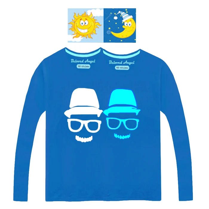 Весенне-осенняя футболка с длинными рукавами для мальчиков; Светящиеся топы для девочек; детская футболка; хлопковая одежда для подростков с объемным забавным принтом; детская одежда - Цвет: Face