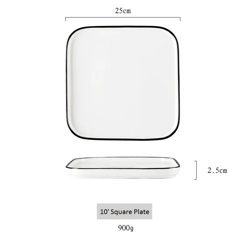 25cm square plate Простой набор тарелок в скандинавском стиле, белые керамические тарелки, круглая тарелка, Квадратная тарелка 20 см, 25 см - Цвет: 25cm square plate