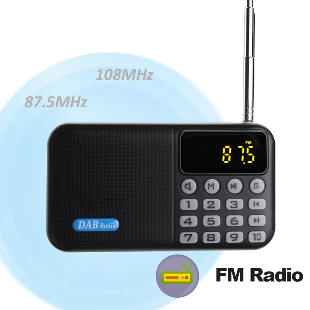 Черный Портативный радио плеер приемник Цифровой DAB+ FM радио bluetooth стерео динамик открытый FM приемник музыкальный плеер с ремешком - Цвет: Черный
