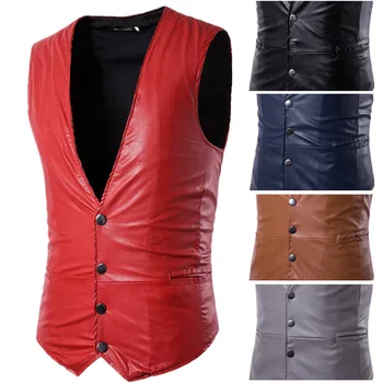 

Fall 2019 new men's PU leather vest single-breasted leisure vest