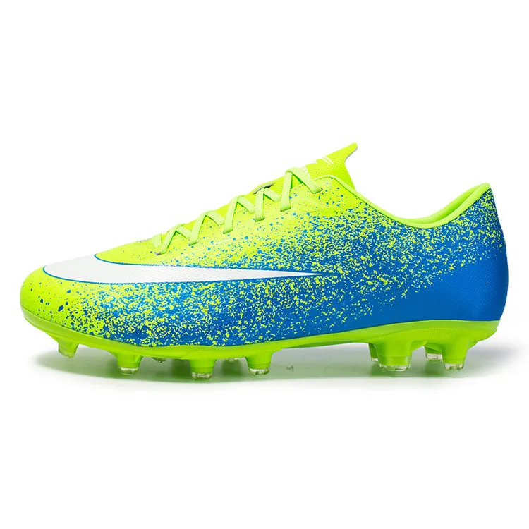 OUKEDI профессиональные футбольные ботинки мужские сникерсы дети chuteira futebol zapatos de futbol длинные шипы европейские размеры 35-44 - Цвет: blue green
