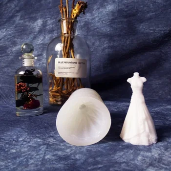 

3D Silicone Mold Wedding Dress Candle Making Kit DIY Gypsum Fondant Cube Baking Wax Mold Chocolate Soap Candy Pastry Decorating
