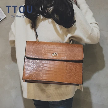 

Crocodile Pattern Vintage PU Leather Crossbody Bags For Women 2019 Winter Large Capacity Shoulder Messenger Bag Casual Tote