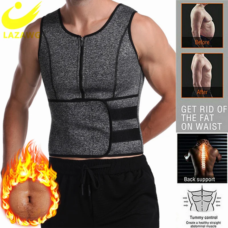 LAZAWG Mens Neoprene Sauna Sweat Suits Body Shaper Vest Belt Corset Belly  Slimming Shirt Underwear Belly Cinchers Waist Trainer