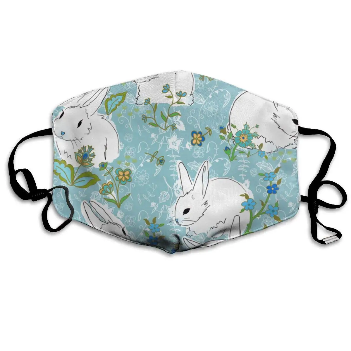 

Rabbit Bunny Love Blue Floral Washable Reusable Mask, Cotton Anti Dust Half Face Mouth Mask For Kids Teens Men Women With