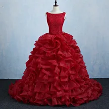 С красным кружевом бальные платья сладкий 16 Платья для принцессы; платье из органзы; бальное платье для выпускного светится в течение 15 лет vestidos de 15 anos
