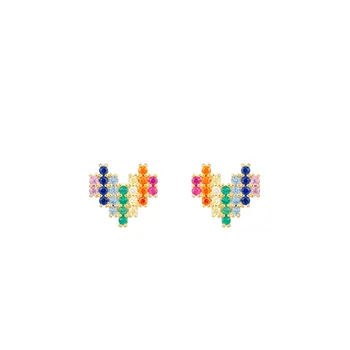 

Sterling Silver Rainbow Love Earrings Female Cute Small Fresh Earrings Simple and Delicate Heart-shaped Earrings