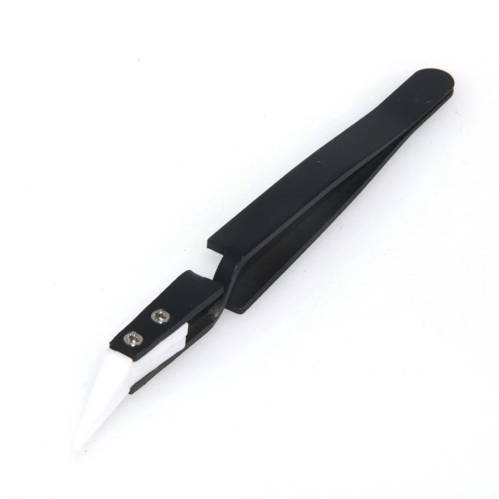 Reverse Tweezers Black Stainless Steel Handle White Ceramic Precision Cigarette Anti-Static