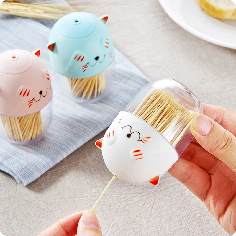 

Cartoon Cat Toothpick Holder Container Box Household Table Plastic Seasoning Jar Portable Toothpick Jar Toothpick Storage Box