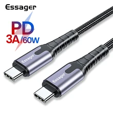 Кабель Essager 60 Вт usb type-C-USB C для samsung S10 S9 Macbook Pro Quick Charge 4,0 USBC PD быстрое зарядное устройство USB-C-кабель type-C