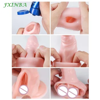 FXINBA 14-28cm Realistic Penis Sleeve Extender Big Cock Sleeve Dick Enlargement Delay Reusable Condom Men Sex Toys (Privacy Box) 6