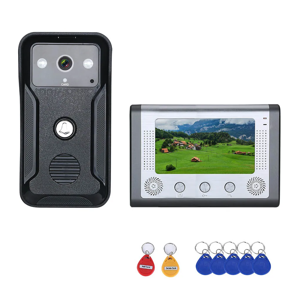 

MOUNTAINONE 1monitor or2 monitor 7 inch Color Video Intercom Door Phone RFID System With HD Doorbell 1000TVL Camera