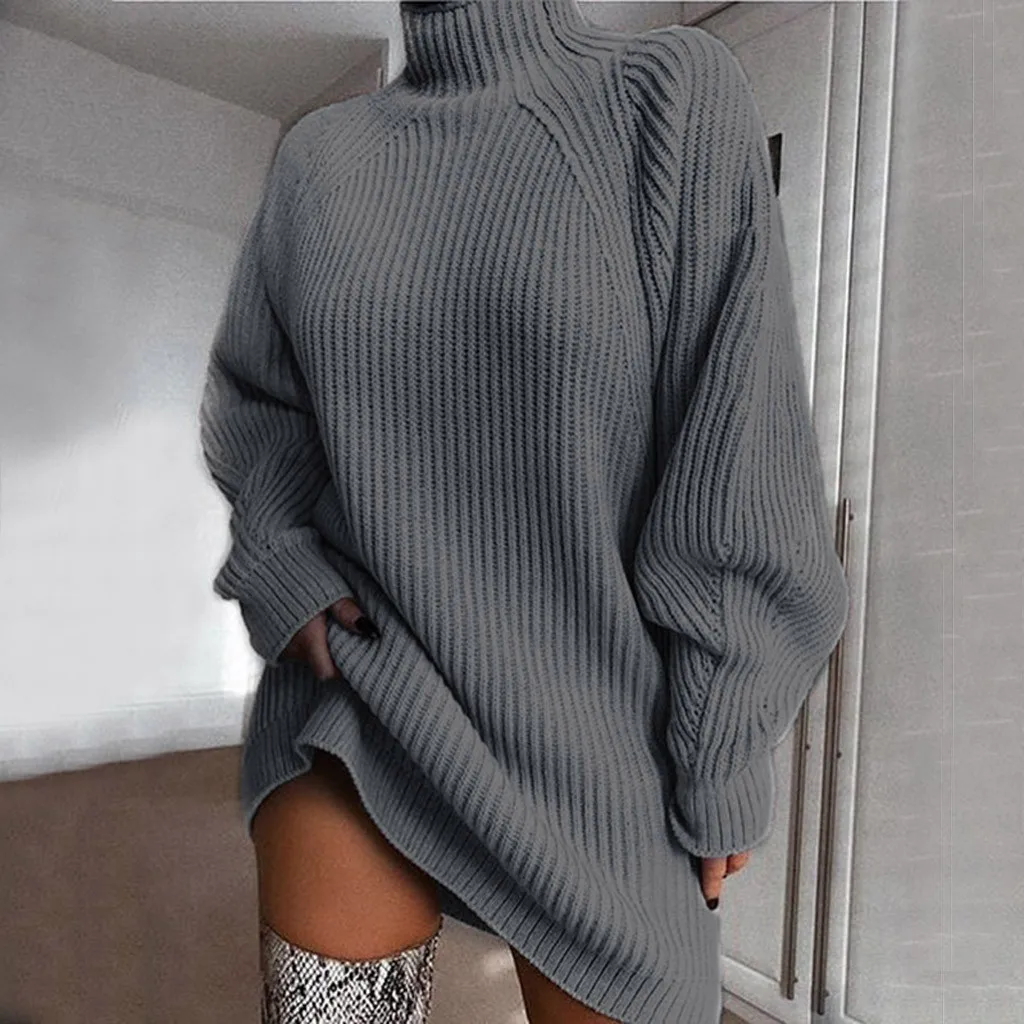 Pull femme nouveaute свитер женский длинный рукав водолазка зимний с высокой талией свободный свитер платье пуловер Джемпер Джерси